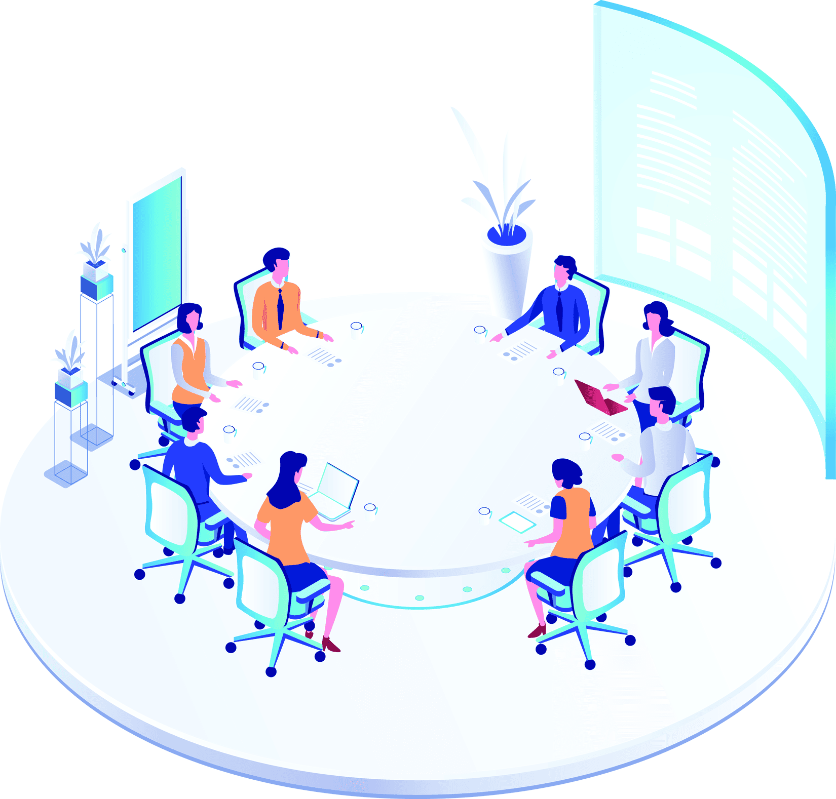 Personnes autour d'une table ronde illustrant l'objectif de former